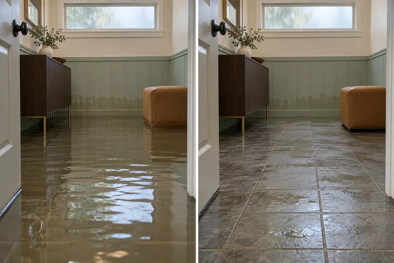 Water Extraction Near Herfurth Park — matched flooded room and damp floor after bulk collection