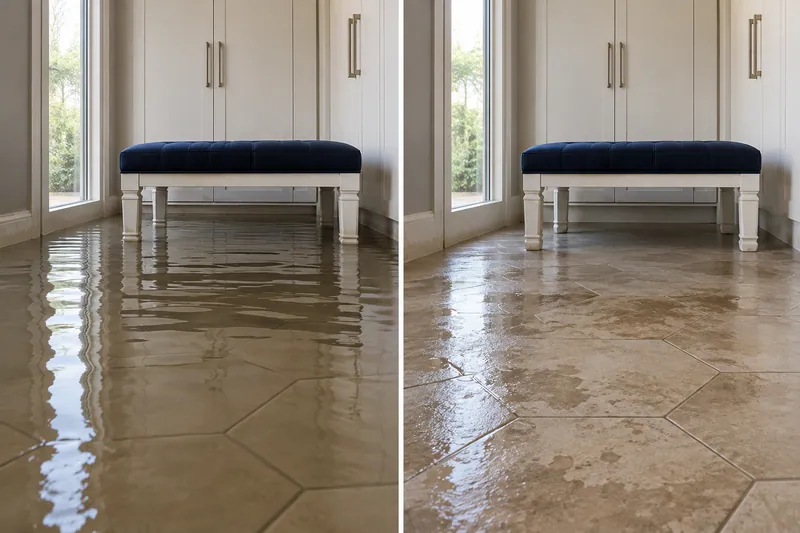 Water Extraction Near Katy Railroad Park — matched flooded room and damp floor after bulk collection
