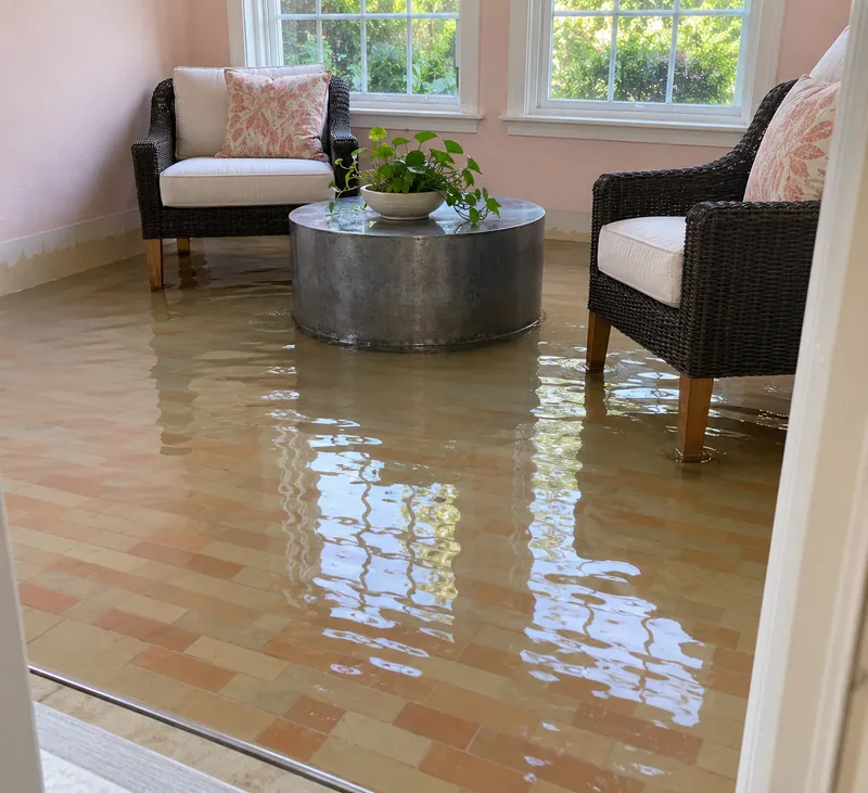 Water Extraction Near Shorewood Park — pooled water and partly submerged furniture feet