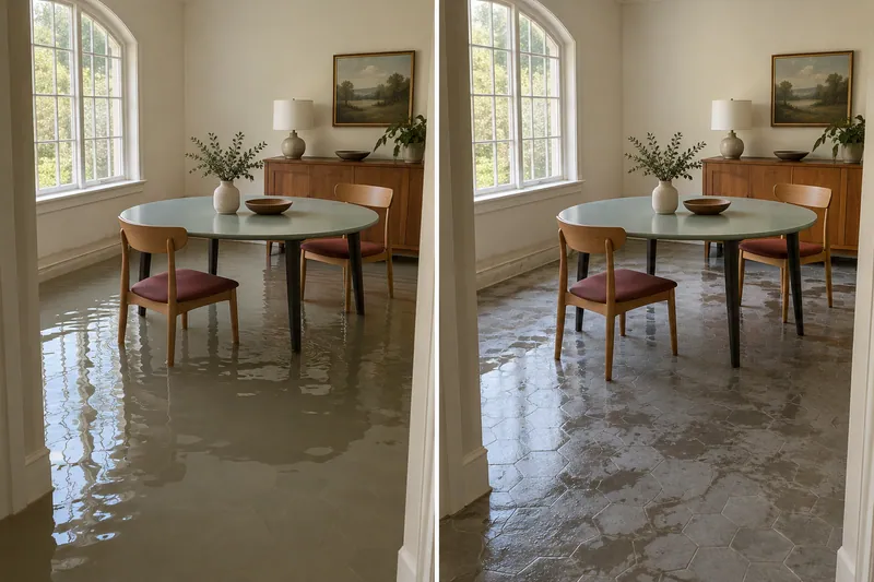 Water Extraction in Rowlett — matched flooded room and damp floor after bulk collection